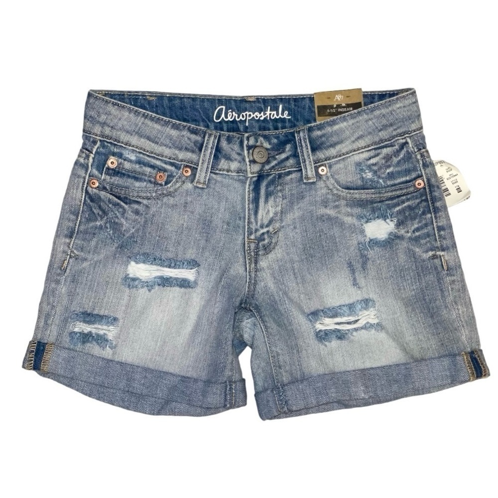 Aeropostale size 000 vintage low rise shorty distressed blue jeans new with tags